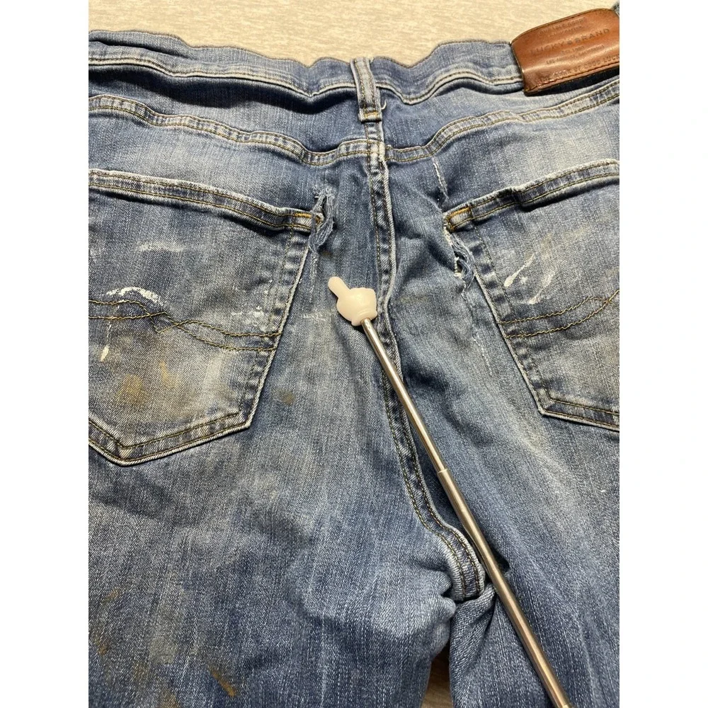 Lucky Brand Jeans Men 34x34 Blue Splatter Paint Denim Athletic Slit Straight Leg